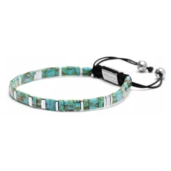 Men's Bracelet with Marbled Turquoise and Silver Miyuki Tila Beads
