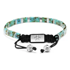 Men's Bracelet with Marbled Turquoise and Silver Miyuki Tila Beads