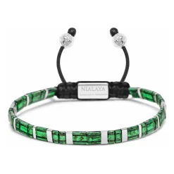 Men's Bracelet with Marbled Green and Silver Miyuki Tila Beads