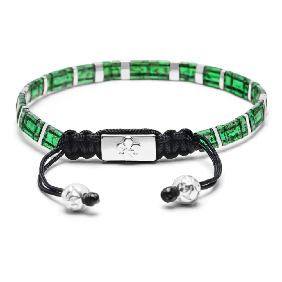 Men's Bracelet with Marbled Green and Silver Miyuki Tila Beads