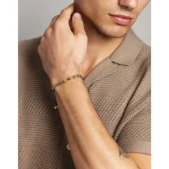 Men's Bracelet with Marbled Amber and Gold Miyuki Tila Beads