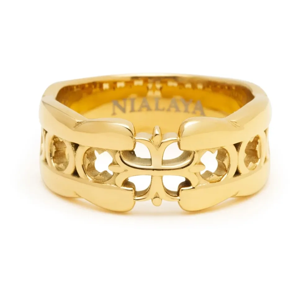 Men's Cross Band Ring with Gold Plating