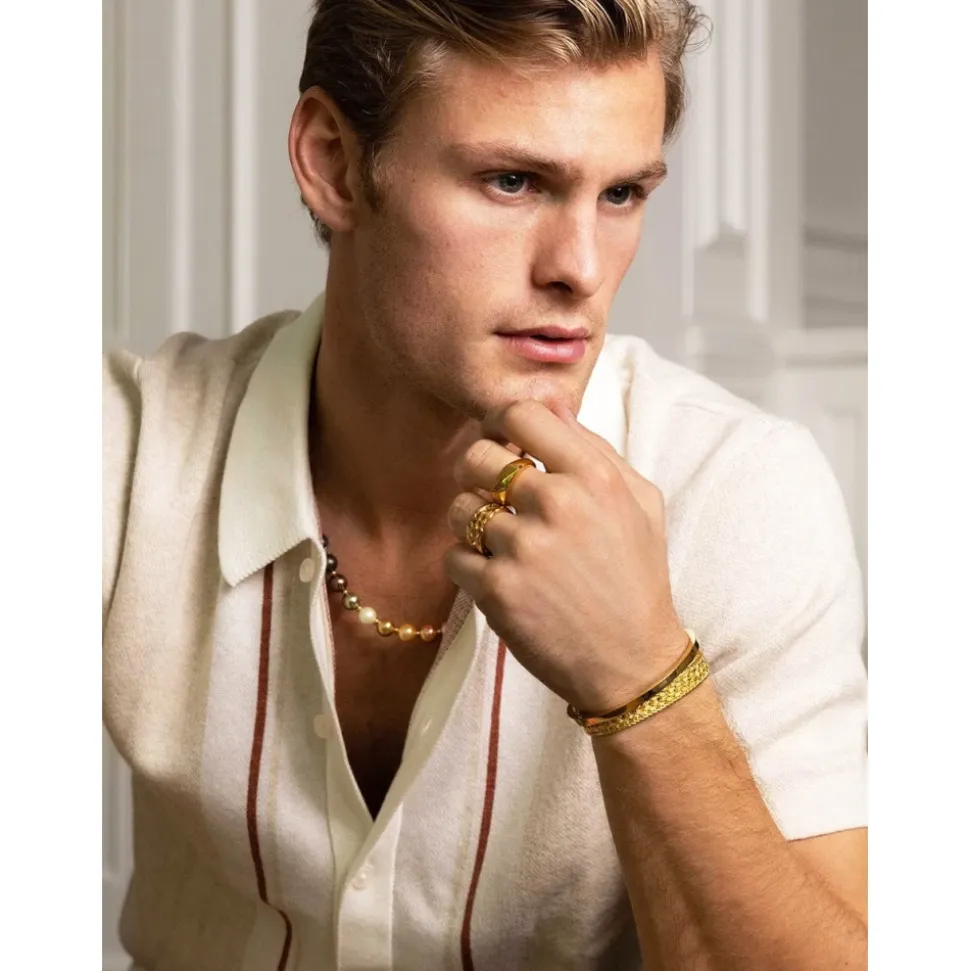 Men's Cross Band Ring with Gold Plating