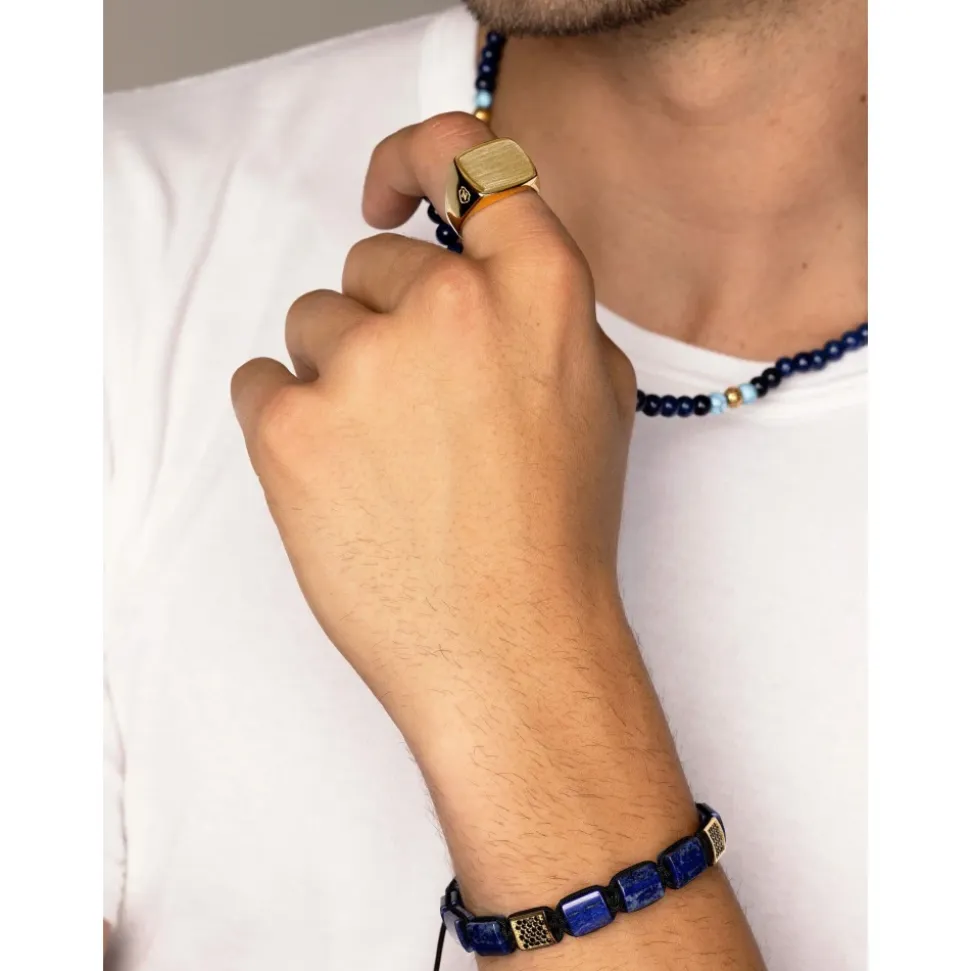 Men's Gold Plated Signet Ring with Brushed Steel