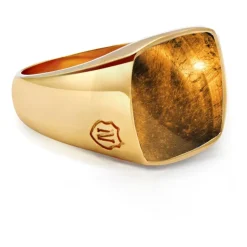 Men's Gold Signet Ring with Brown Tiger Eye