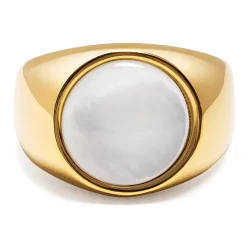 Men's Gold Signet Ring with Pearl Dome
