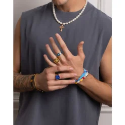 Men's Gold Signet Ring with Blue Lapis