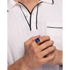 Men's Gold Signet Ring with Blue Lapis