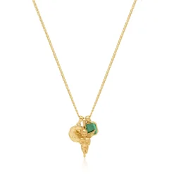 Men's Gold Talisman Necklace with Angel and Malachite Pendant
