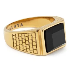 Men's Golden Brick Signet Ring with Agate