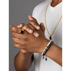 Men's Golden Brick Signet Ring with Agate