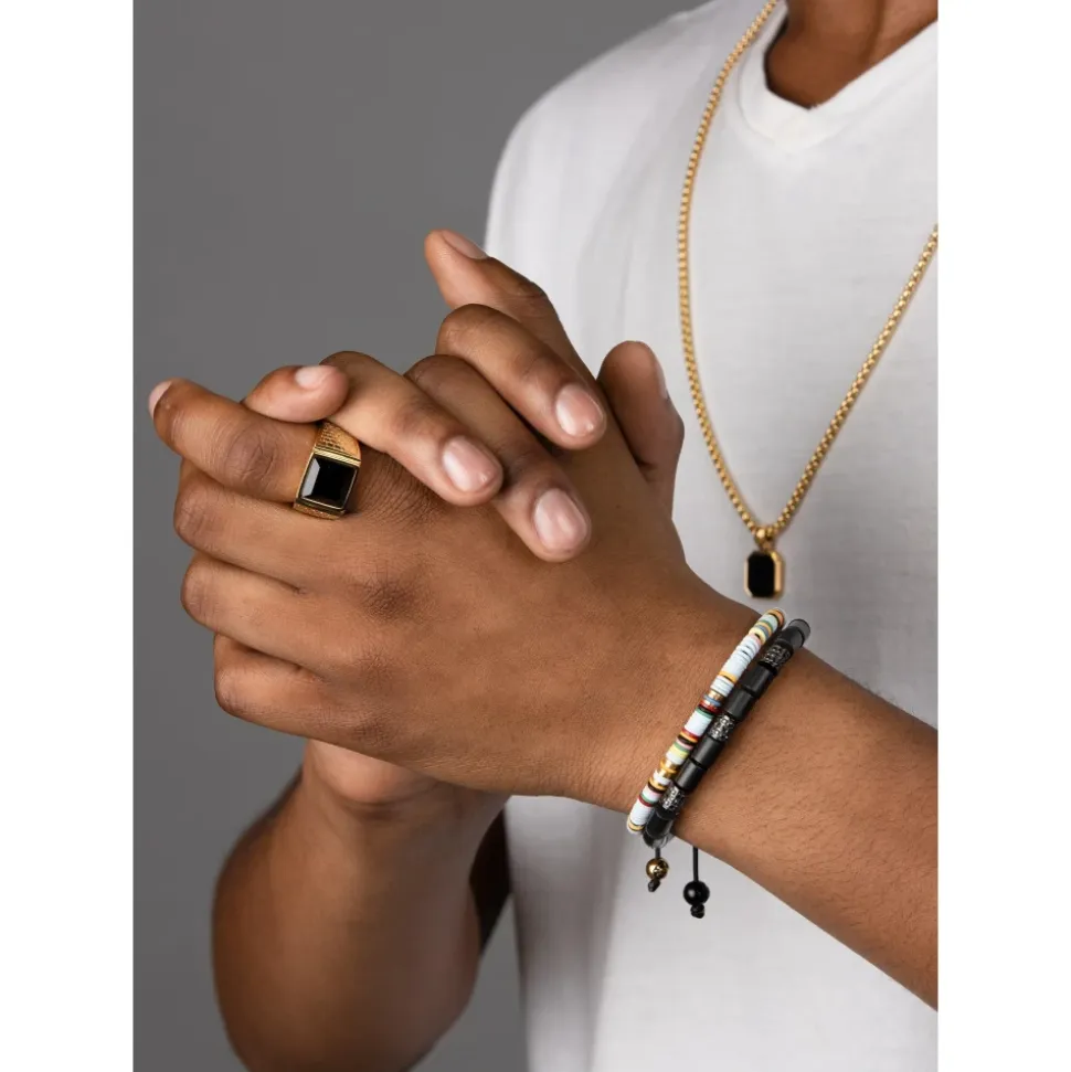 Men's Golden Brick Signet Ring with Agate