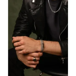 Men's Grey Metallic Wrap Around Leather Bracelet