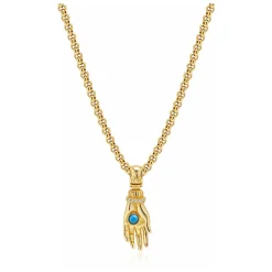 Men's Hand Pendant with a Small Turquoise Gemstone in Gold