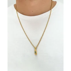 Men's Hand Pendant with a Small Turquoise Gemstone in Gold