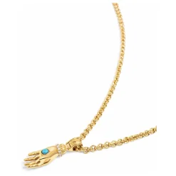 Men's Hand Pendant with a Small Turquoise Gemstone in Gold