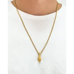 Men's Hand Pendant with a Small Turquoise Gemstone in Gold