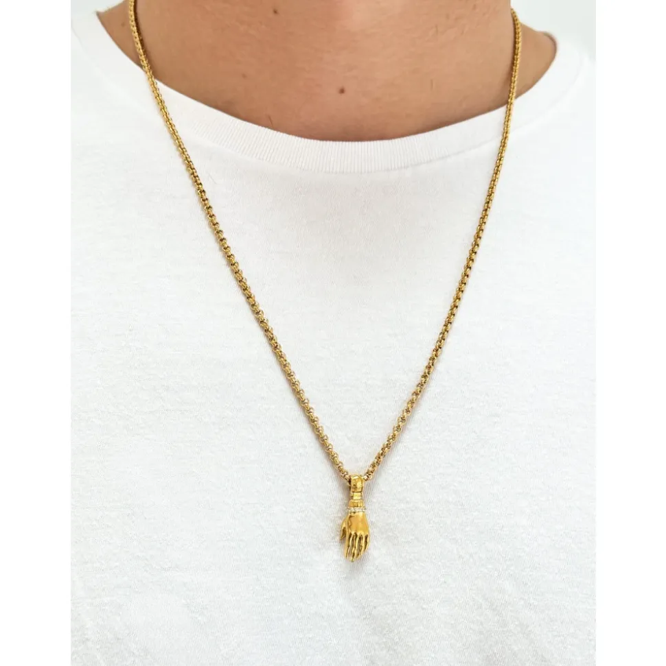 Men's Hand Pendant with a Small Turquoise Gemstone in Gold