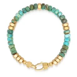 Men's Hexagon Beaded Bracelet with Green Turquoise and Gold