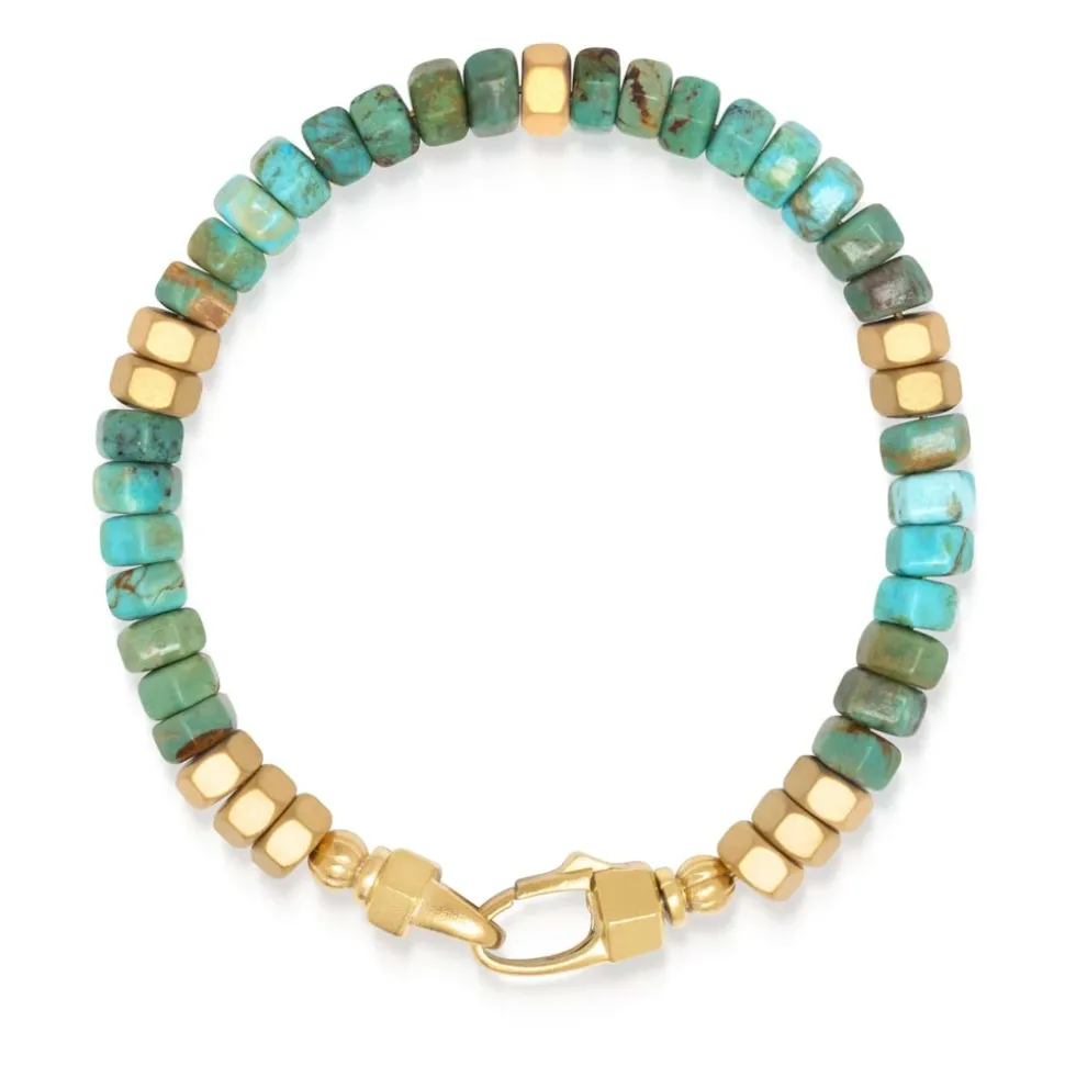 Men's Hexagon Beaded Bracelet with Green Turquoise and Gold