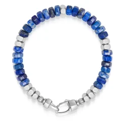 Men's Hexagon Beaded Bracelet with Blue Lapis and Silver