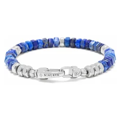Men's Hexagon Beaded Bracelet with Blue Lapis and Silver