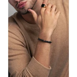 Men's Hexagon Beaded Bracelet with Black Onyx and Gold