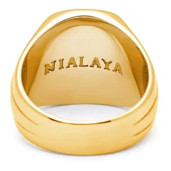 Men's Oblong Gold Plated Signet Ring with Green Jade