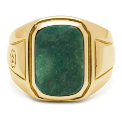 Men's Oblong Gold Plated Signet Ring with Green Jade