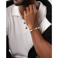 Men's Pearl Bracelet with Gold Panther