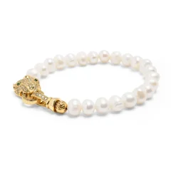 Men's Pearl Bracelet with Gold Panther