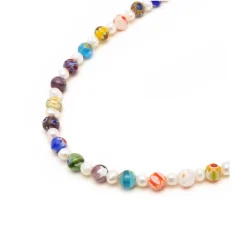 Men's Pearl Necklace with Hand-Painted Glass Beads