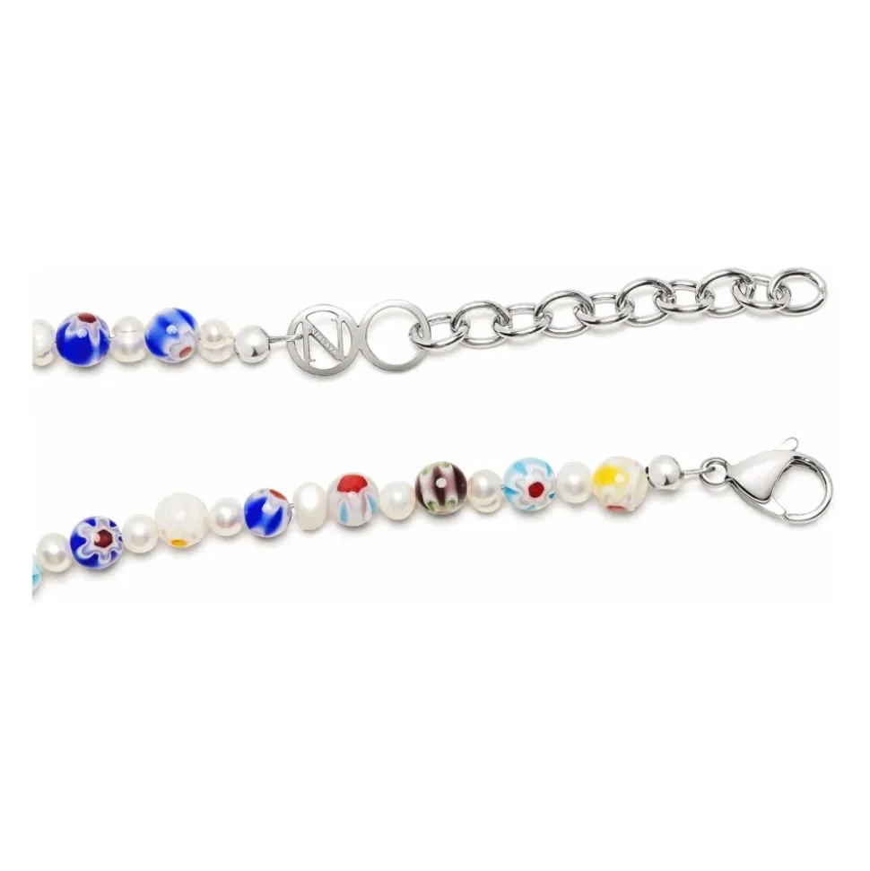 Men's Pearl Necklace with Hand-Painted Glass Beads