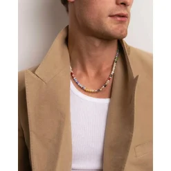 Men's Pearl Necklace with Hand-Painted Glass Beads
