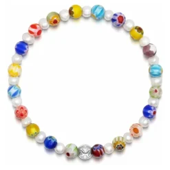 Men's Pearl Wristband with Hand-Painted Glass Beads