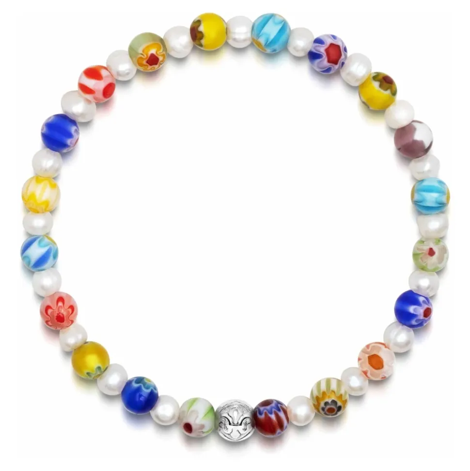 Men's Pearl Wristband with Hand-Painted Glass Beads