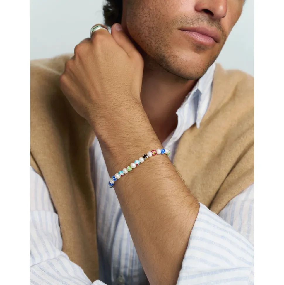 Men's Pearl Wristband with Hand-Painted Glass Beads