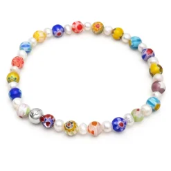 Men's Pearl Wristband with Hand-Painted Glass Beads