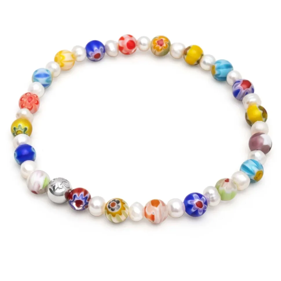 Men's Pearl Wristband with Hand-Painted Glass Beads