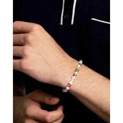 Men's Pearl Wristband with Hand-Painted Glass Beads