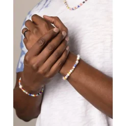 Men's Pearl Wristband with Hand-Painted Glass Beads