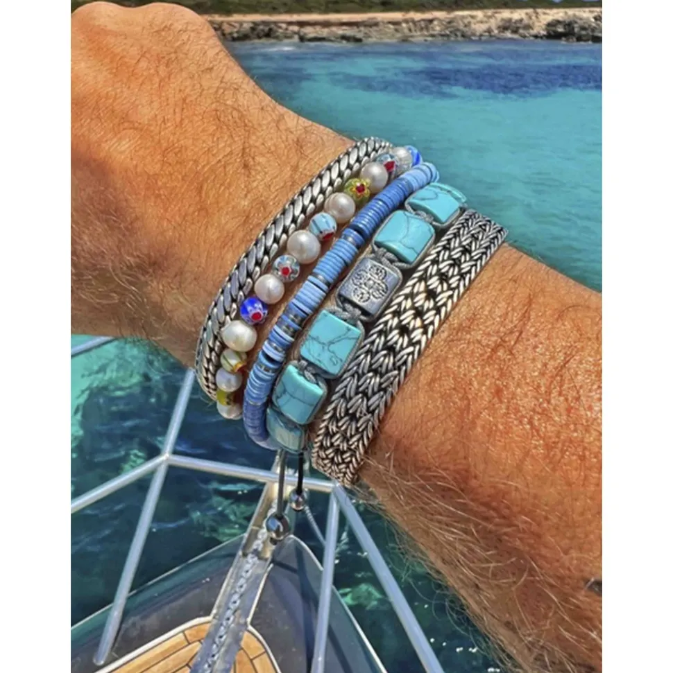 Men's Pearl Wristband with Hand-Painted Glass Beads