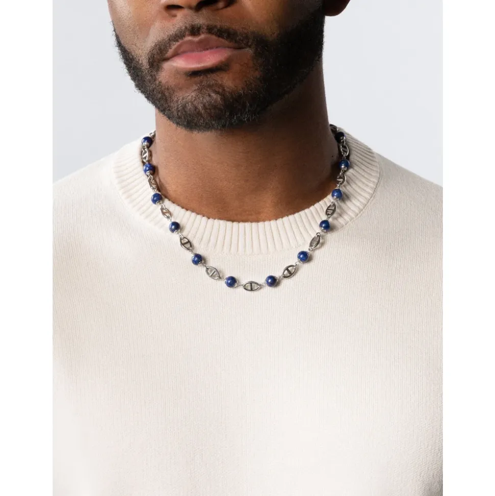 Men's Silver Mariner Chain with Blue Lapis