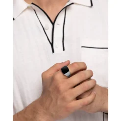 Men's Silver Signet Ring with Onyx