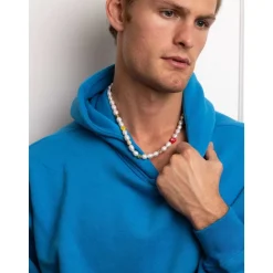Men's Smiley Face Pearl Necklace with Assorted Beads