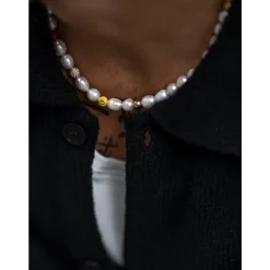 Men's Smiley Face Pearl Necklace with Assorted Beads
