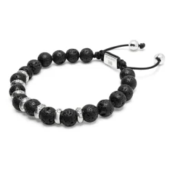 Men's Sterling Silver Beaded Bracelet with Lava Stone