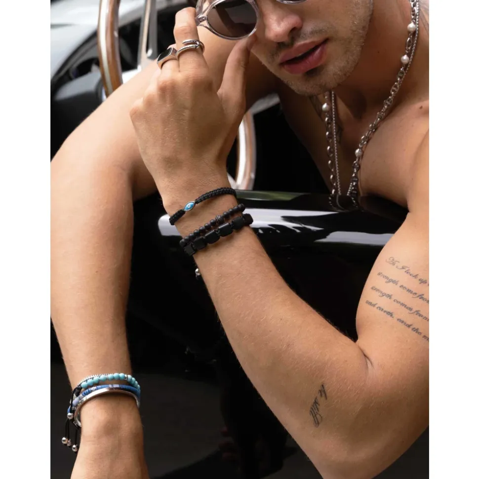 Men's Wristband with Matte Onyx and Black CZ Diamond