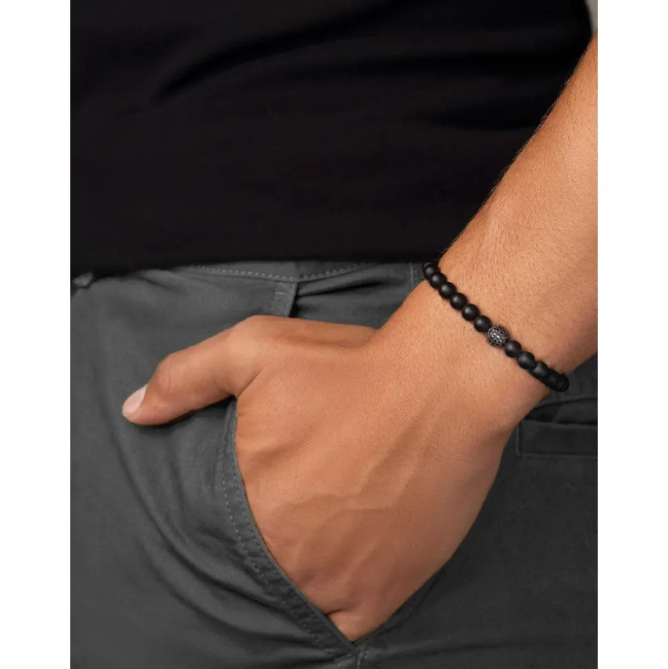 Men's Wristband with Matte Onyx and Black CZ Diamond