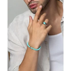 Men's Wristband with Turquoise and Silver